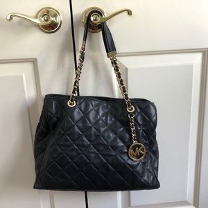Michael Kors Black Susannah Large Chevron-Quilted Leather Tote